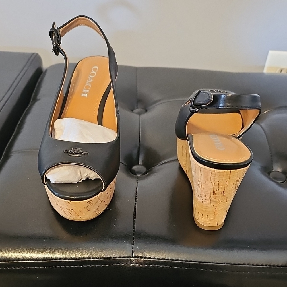 Coach Black Wedge Sandals